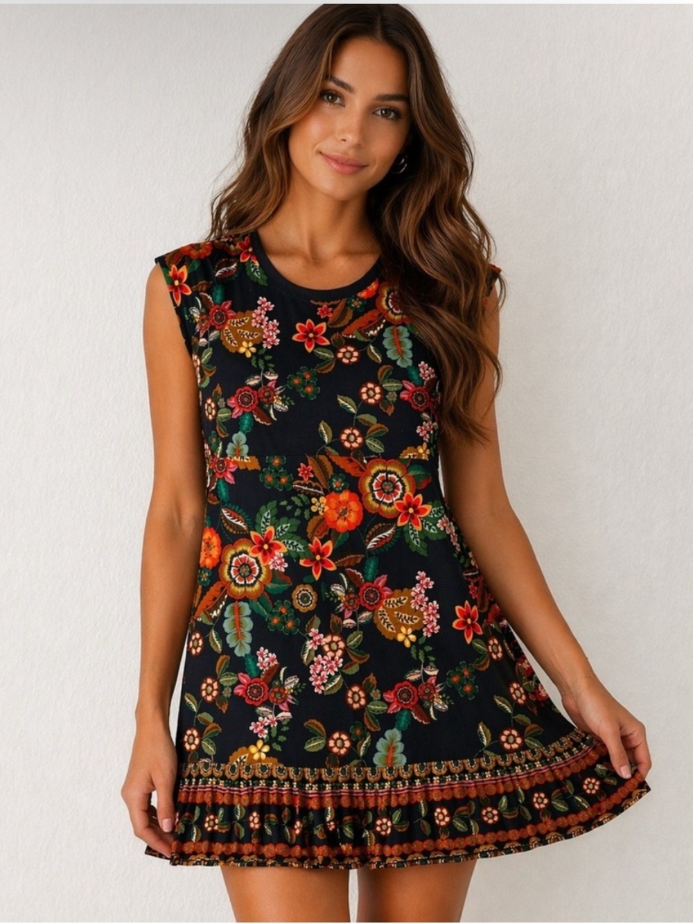 JOHNNY WAS Janie Clarkwood Favorite Tank Tiered Dress Ruffle Boho Floral XS